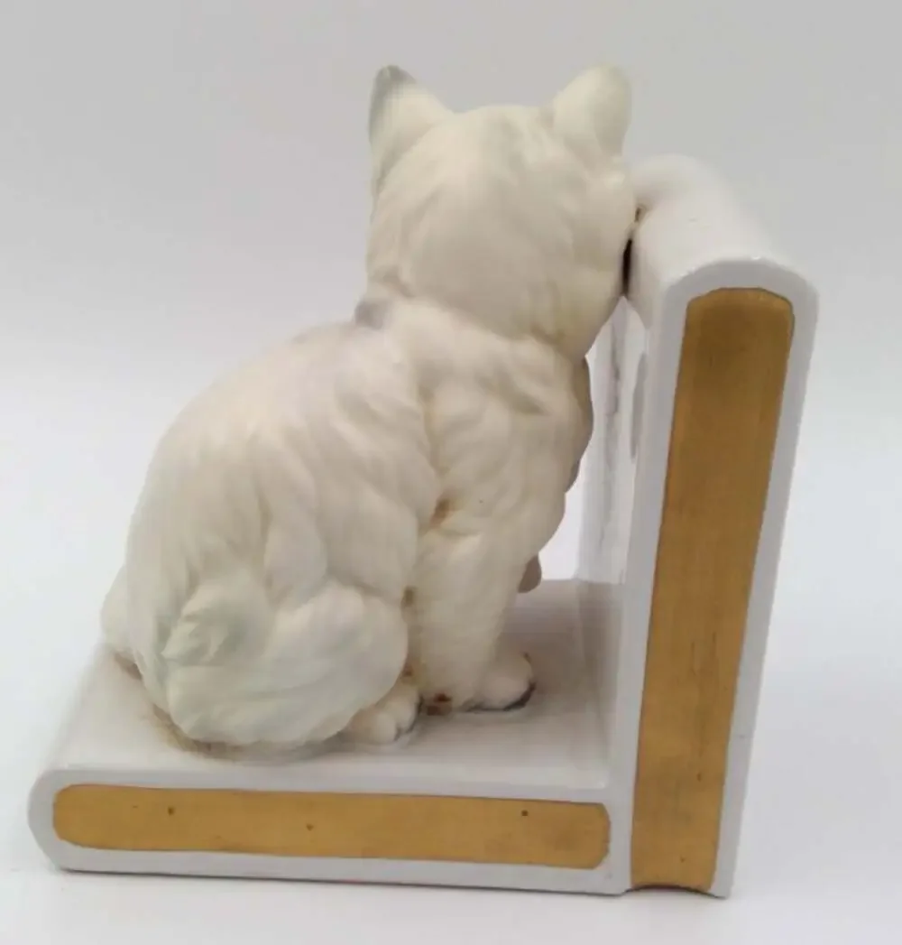 Vintage 1950s Lefton Japan White Persian Cat Porcelain Bookend Single H518 READ!